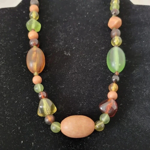 Vintage Estate Choker Necklace 18" Green Orange Brown Tan - Picture 2 of 2